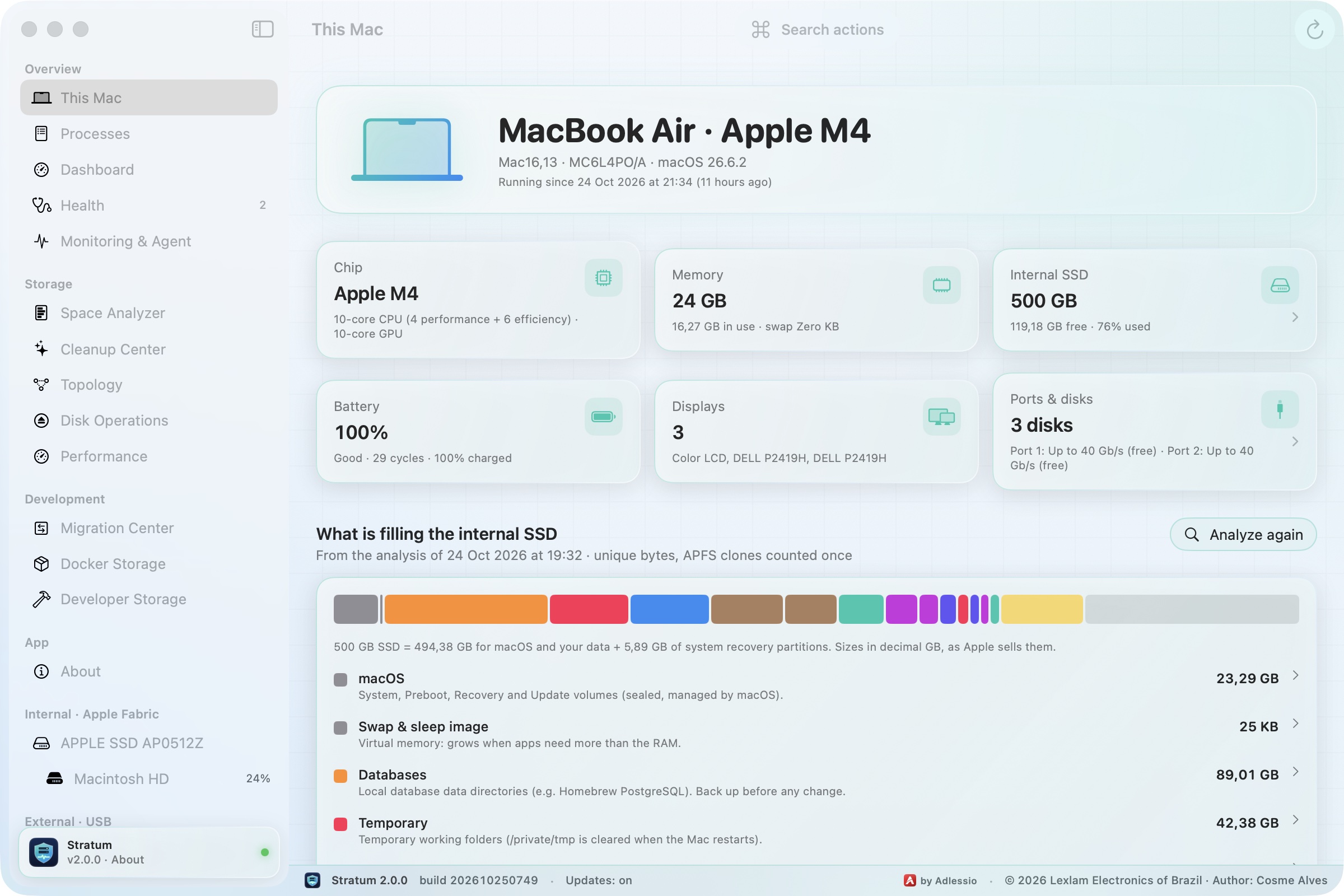 Tela This Mac do Stratum: hardware e o que está enchendo o SSD interno